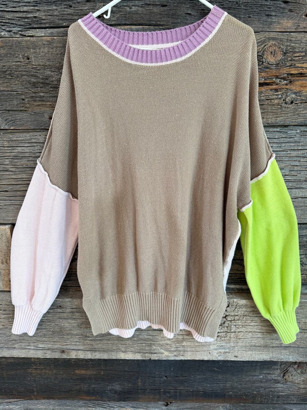 BDG Urban Outfitters Colorblock Sweater Green, Pink and Brown Oversized Knit  XL